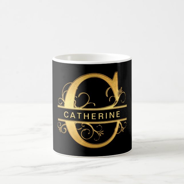 Eleganter "C" Monogram Personalisiert Name Black G Kaffeetasse (Mittel)
