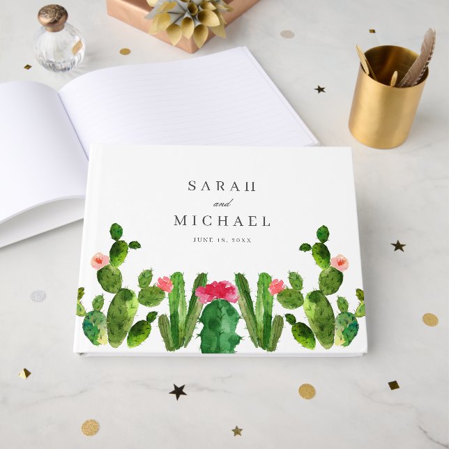 Eleganter Cactus Garden Wedding Empfang Gästebuch (Vorderseite Offen)