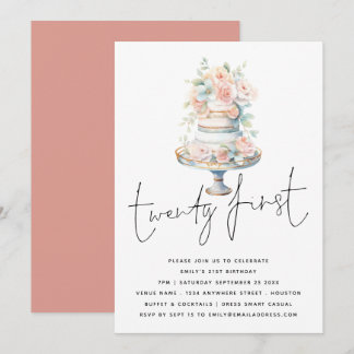 Eleganter Cake Dusty Pink Peach Script 21. Geburts Einladung