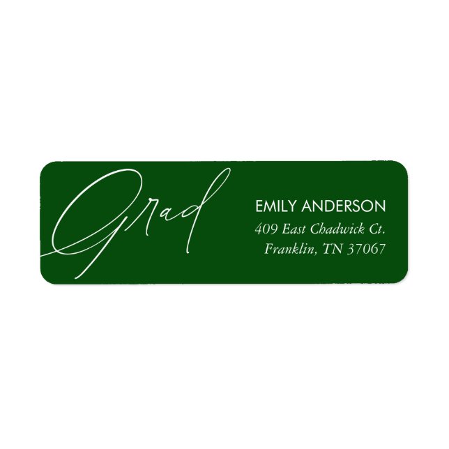 Eleganter Calligrafy Abschluss Grüne Adresse (Vorne)