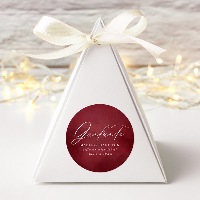 Eleganter Calligrafy Burgundy Watercolor Abschluss Runder Aufkleber (Von Creator hochgeladen)