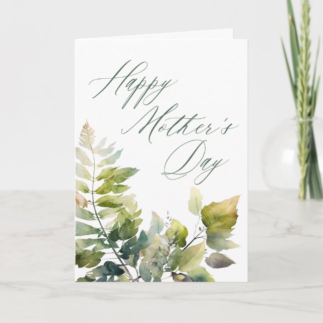 Eleganter Calligrafy Green Verlasst Muttertag Karte (Vorderseite)