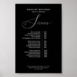 Eleganter Calligraphy Black Salon Preis List Servi Poster
