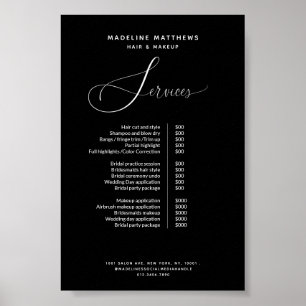 Eleganter Calligraphy Black Salon Preis List Servi Poster