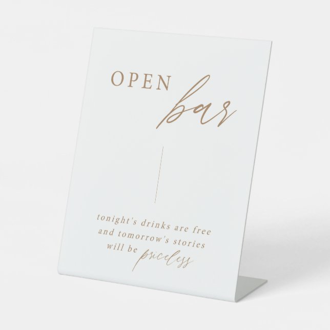 Eleganter Calligraphy Gold Wedding Open Bar Table Sockelschild (Vorderseite)