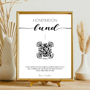 Eleganter Calligraphy Honeymoon Fund QR Code Weddi Sockelschild