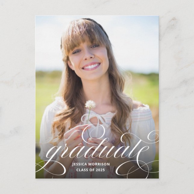 Eleganter Calligraphy Overlay Foto Abschluss Postkarte (Vorderseite)