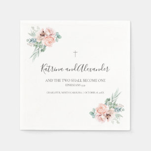 Eleganter Calligraphy Pink Floral Wedding Cocktail Serviette