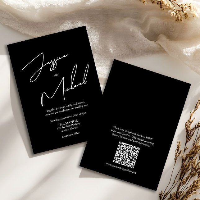 Eleganter Callligrafy Black and White QR Code Einladung (Von Creator hochgeladen)