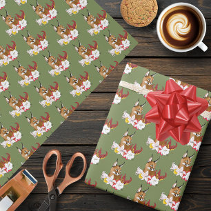Eleganter Caracal-Wildkatzen-Lilien-Blumen-Grün Geschenkpapier