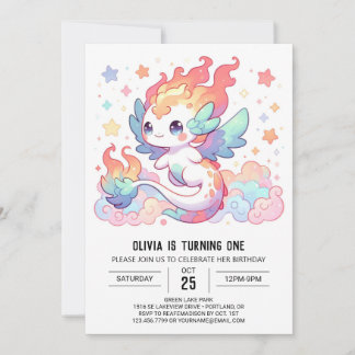 Eleganter Cartoon Dragon 1. Geburtstag Einladung