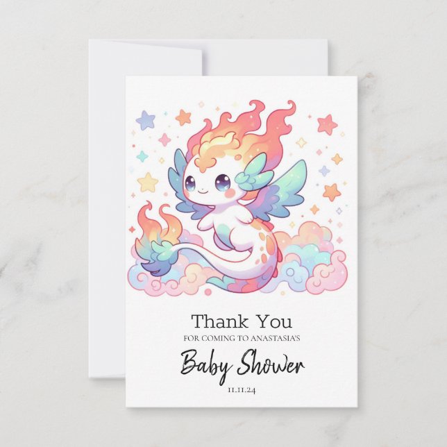 Eleganter Cartoon Dragon Baby Shower Dankeskarte (Vorderseite)