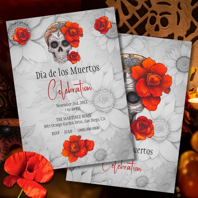 Eleganter Catrina Skull Day of the Dead Einladung (Von Creator hochgeladen)