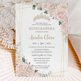 Eleganter Champagne Ivory Blush Floral Quinceñera Einladung