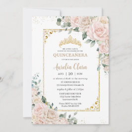 Eleganter Champagne Ivory Blush Floral Quinceñera Einladung