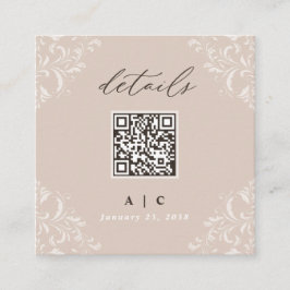 Eleganter Champagne Tan QR Code Wedding Details Begleitkarte