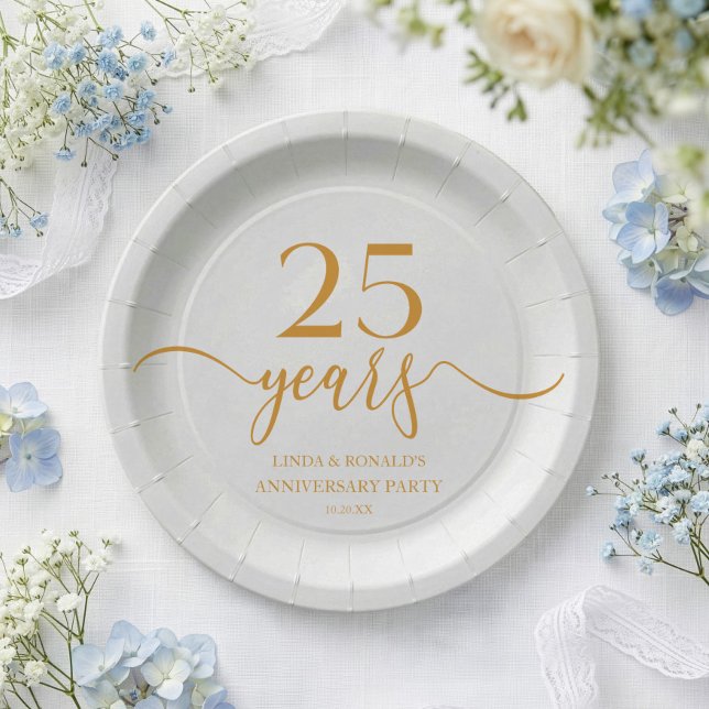 Eleganter Champagner 25. Hochzeitstag Pappteller (Von Creator hochgeladen)