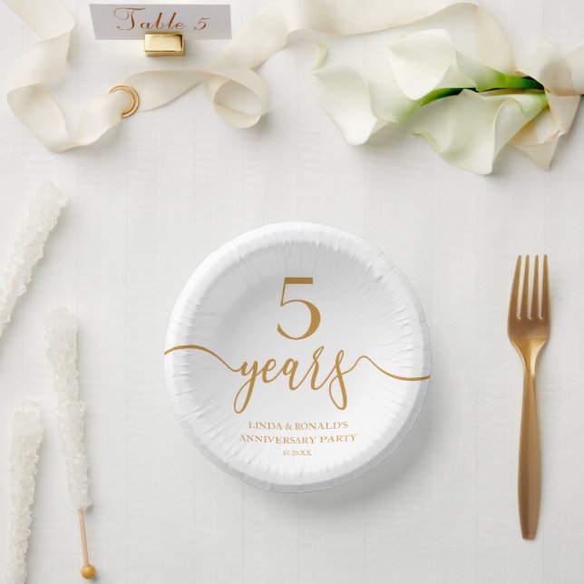 Eleganter Champagner 5. Hochzeitstag Pappteller (Hochzeit)