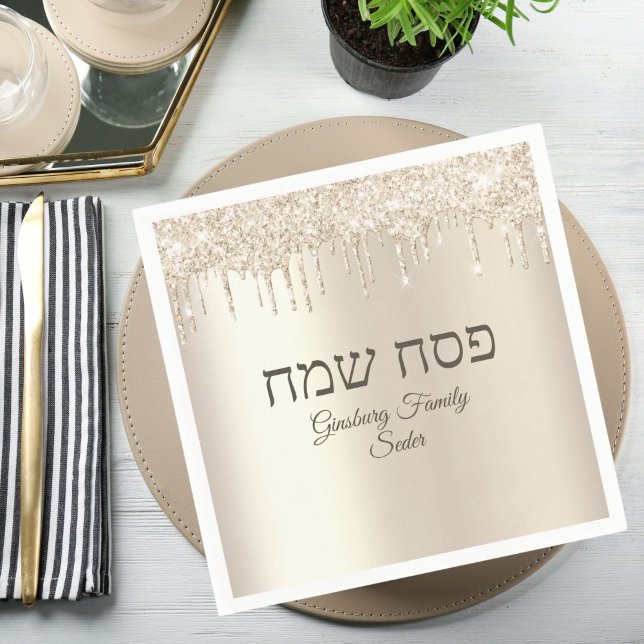 Eleganter Champagner Dripping Pesach Sameach Pessa Serviette (Von Creator hochgeladen)