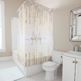 Eleganter Champagner-Glitzer Dripping Monogram & N Duschvorhang