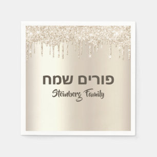 Eleganter Champagner Glitzer Dripping Purim Sameac Serviette