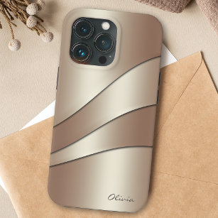 Eleganter Champagner Shimmer Waves Muster mit Name Case-Mate iPhone 14 Pro Hülle