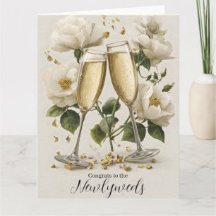 Eleganter Champagner-Trinkspruch mit weißen Rosen Karte