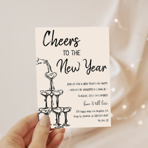 Eleganter Champagner-Turm zur Silvesterparty Einladung