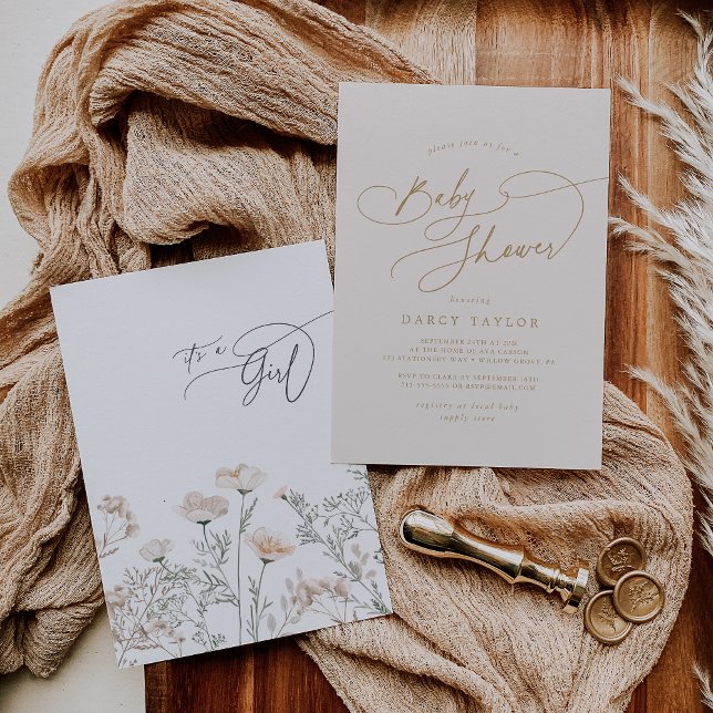 Eleganter Charm Ivory Wildblume Baby Shower Einladung (Elegant Charm Ivory Wildflower Baby Shower Invitation)