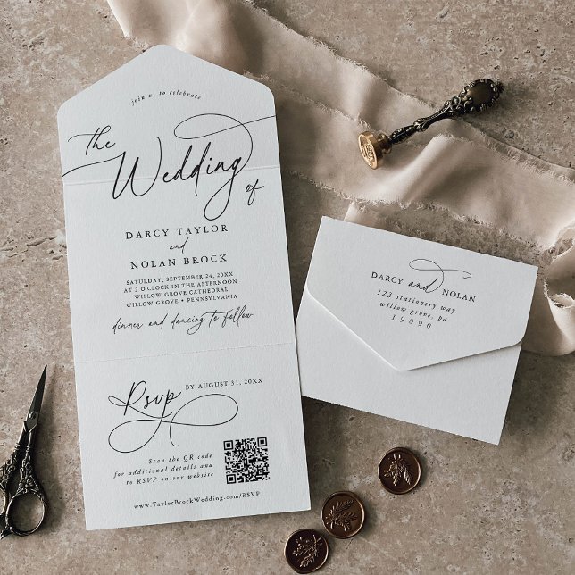 Eleganter Charm QR in einer Einladung zur Hochzeit (Elegant Charm QR All In One Wedding Invitations)