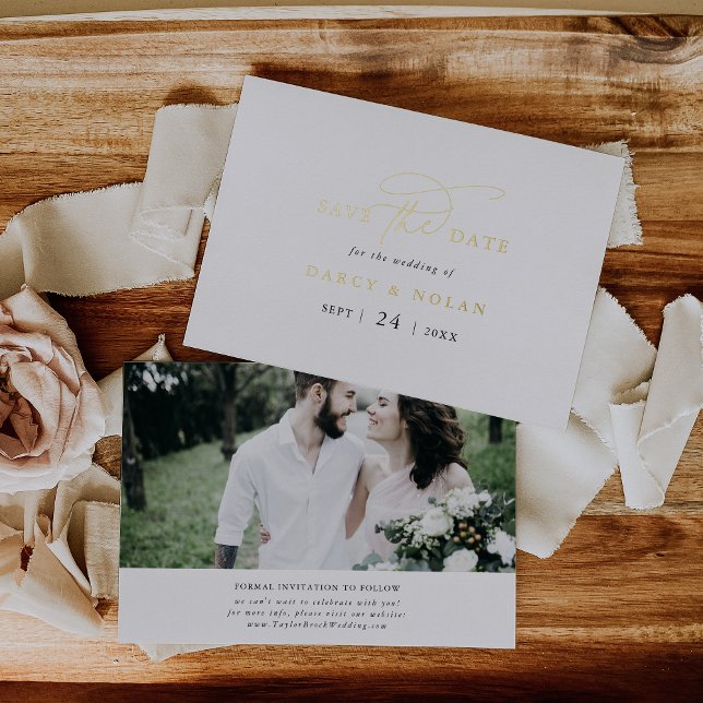 Eleganter Charm Schwarz-weißer Goldschmied Save th Folieneinladung (Elegant Charm Black White Gold Foil Save the Date Foil Invitation)