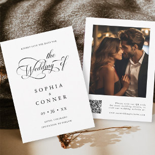 Eleganter Charm Script Wedding Foto QR Code Save The Date