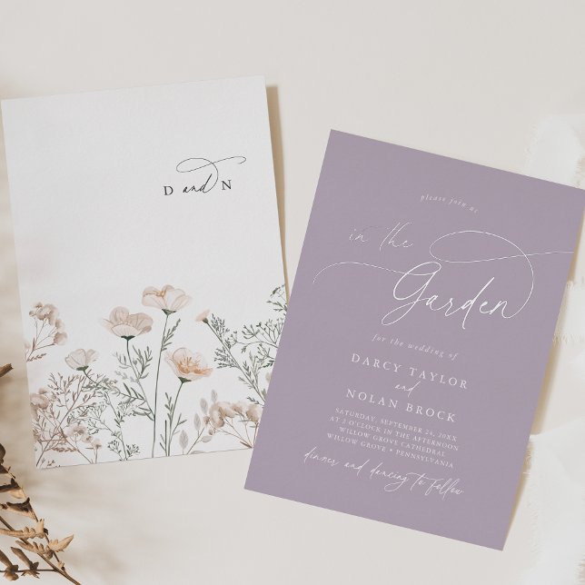 Eleganter Charme Lila Garten Hochzeit Folieneinladung (Elegant Charm Silver Foil Purple Garden Wedding Foil Invitation)