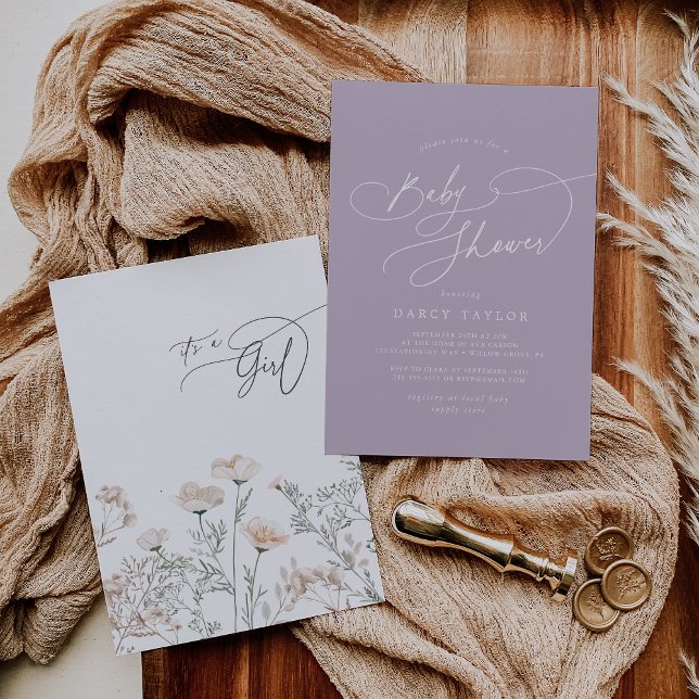 Eleganter Charme Lila Wildblume Kinderdusche Einladung (Elegant Charm Purple Wildflower Baby Shower Invitation)