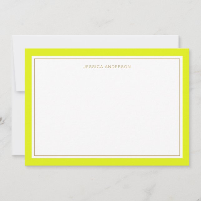 Eleganter Chartreuse Gold Border Personalisiert Mitteilungskarte (Vorderseite)