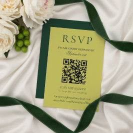 Eleganter Chartreuse-Minimalist-Hochzeits-QR-Code RSVP Karte