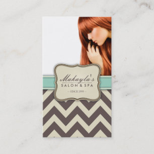 Eleganter Chevron Modern Braun, Grün und Beige Visitenkarte