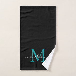 Eleganter Chic Aquamarin Green Monogram Script Nam Handtuch