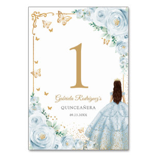Eleganter Chic Babyblauer Goldener Quinceanera Tischnummer