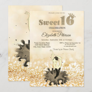 Eleganter Chic Ballerina Gold Bokeh Sweet 16 Einladung