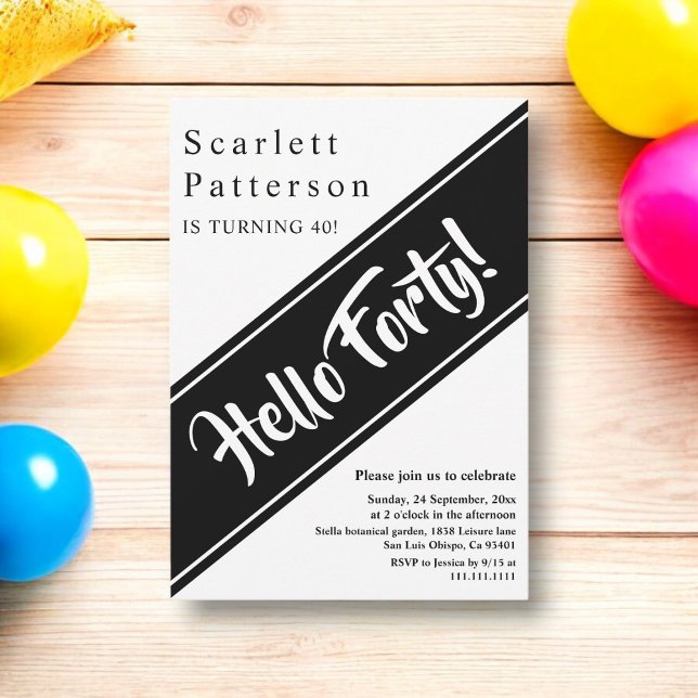 Eleganter Chic Black and White Modern 40. Geburtst Einladung (Von Creator hochgeladen)