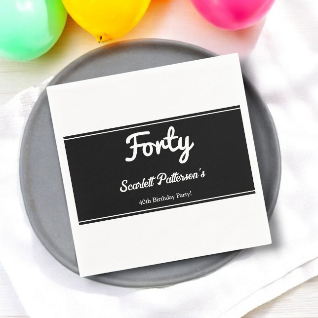 Eleganter Chic Black and White Modern 40. Geburtst Serviette (Von Creator hochgeladen)