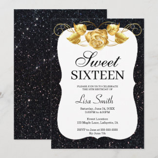 Eleganter Chic Black Glitzer Gold Rose Sweet 16 Einladung