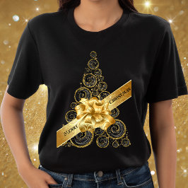 Eleganter Chic Black Gold Weihnachtsbaum und Bow T-Shirt