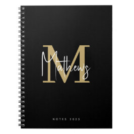 Eleganter Chic Black Gold White Monogram Name Notizblock