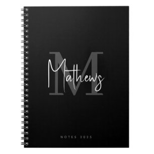 Eleganter Chic Black Gray White Monogram Name Notizblock