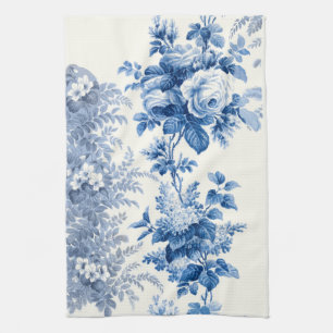 Eleganter Chic Blaue und Weiße Vintage Blumen Geschirrtuch