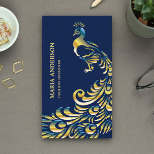 Eleganter Chic blauer Goldfolie glänzender Pfau Visitenkarte