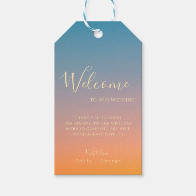 Eleganter Chic Blue Orange Sunset Modern Wedding Geschenkanhänger (Vorderseite)