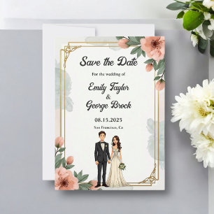 Eleganter Chic Blumen Bridge and Groom Wedding Save The Date